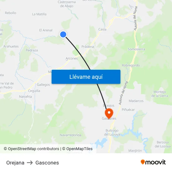 Orejana to Gascones map