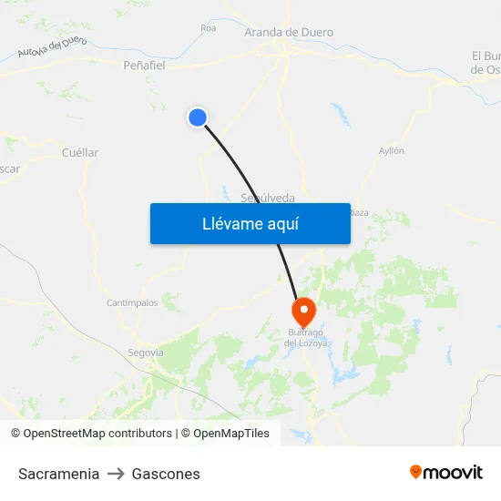 Sacramenia to Gascones map