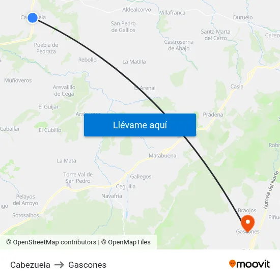 Cabezuela to Gascones map