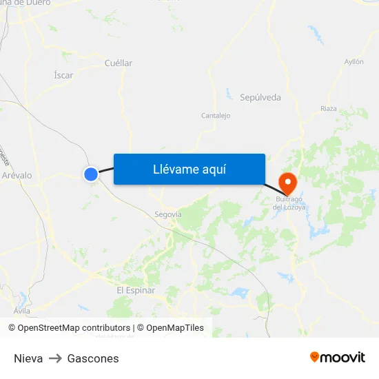Nieva to Gascones map