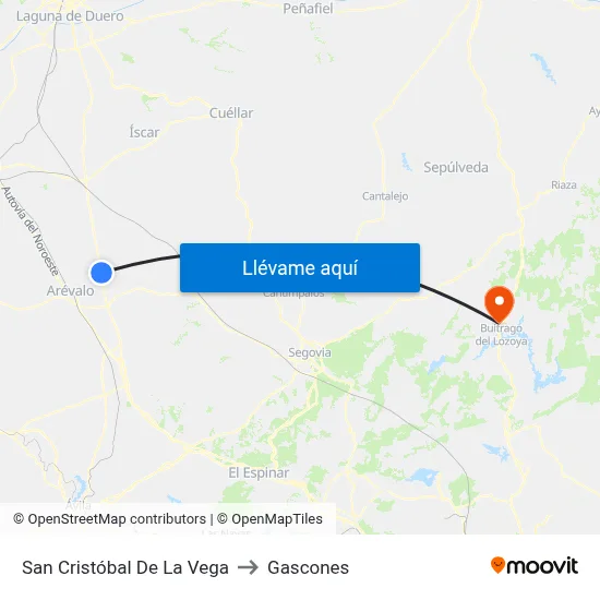 San Cristóbal De La Vega to Gascones map