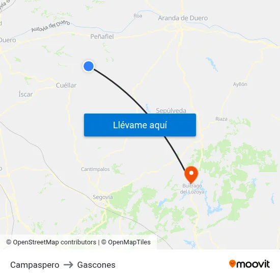 Campaspero to Gascones map