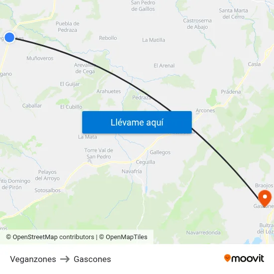 Veganzones to Gascones map