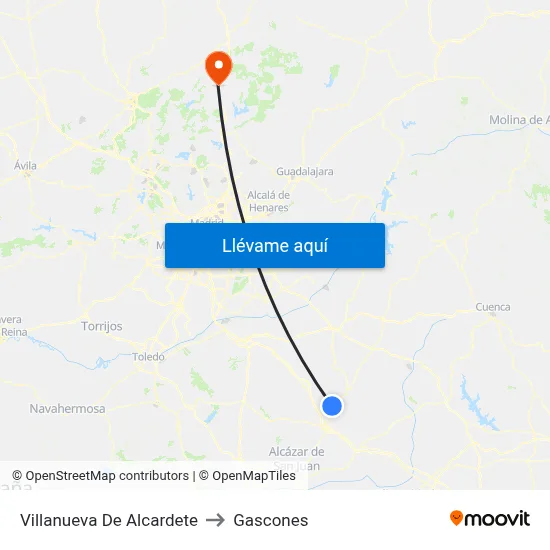 Villanueva De Alcardete to Gascones map