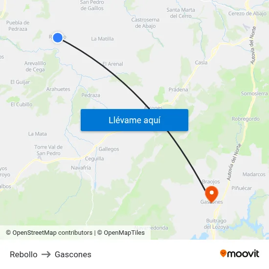 Rebollo to Gascones map