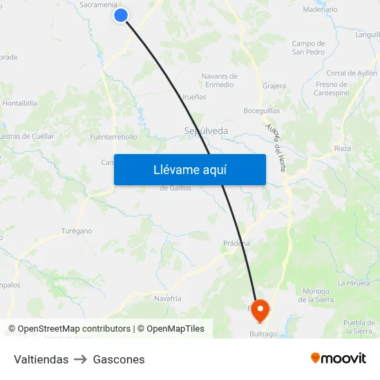 Valtiendas to Gascones map