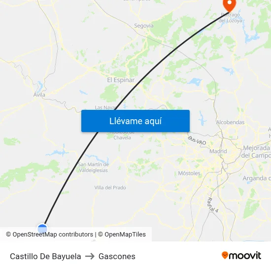 Castillo De Bayuela to Gascones map