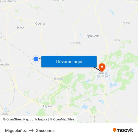 Migueláñez to Gascones map