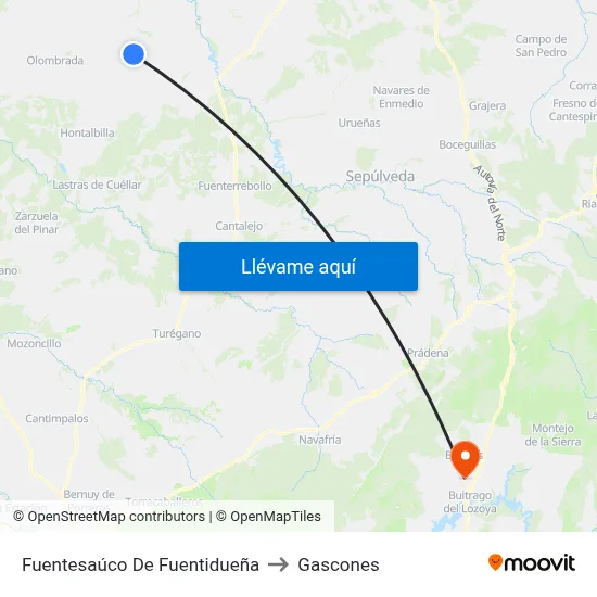 Fuentesaúco De Fuentidueña to Gascones map