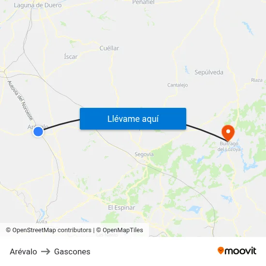 Arévalo to Gascones map