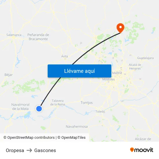 Oropesa to Gascones map