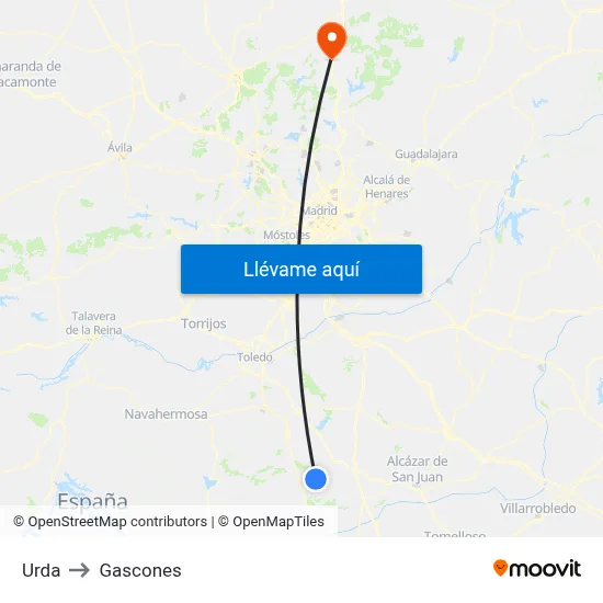 Urda to Gascones map