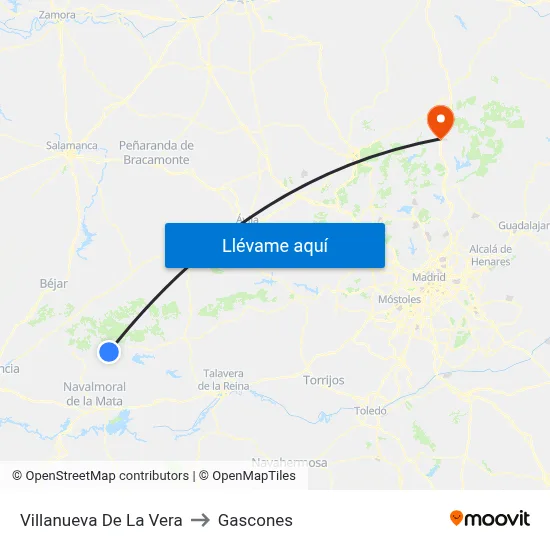 Villanueva De La Vera to Gascones map