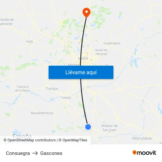 Consuegra to Gascones map