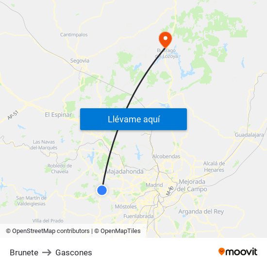 Brunete to Gascones map