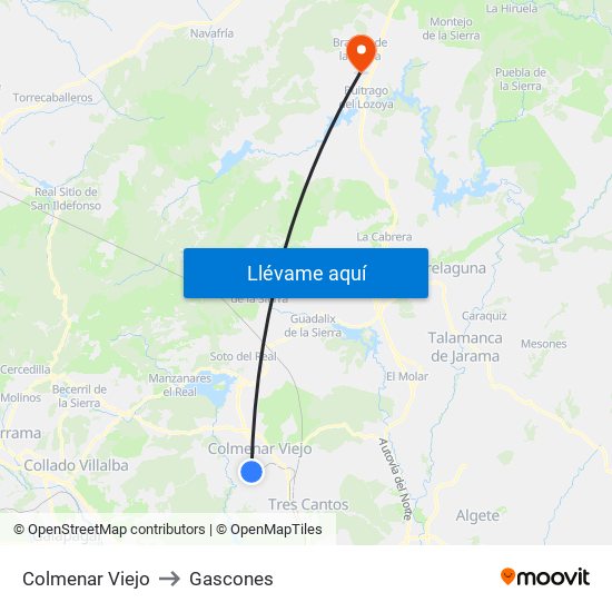 Colmenar Viejo to Gascones map