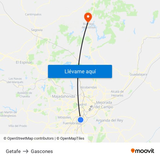 Getafe to Gascones map