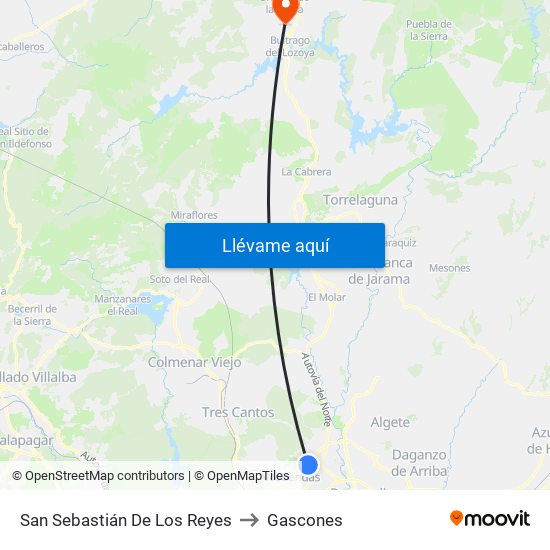 San Sebastián De Los Reyes to Gascones map