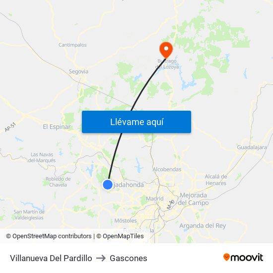 Villanueva Del Pardillo to Gascones map