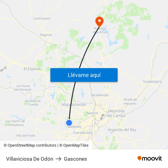 Villaviciosa De Odón to Gascones map