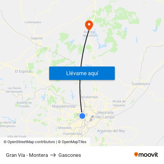 Gran Vía - Montera to Gascones map