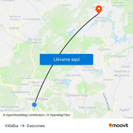 Villalba to Gascones map