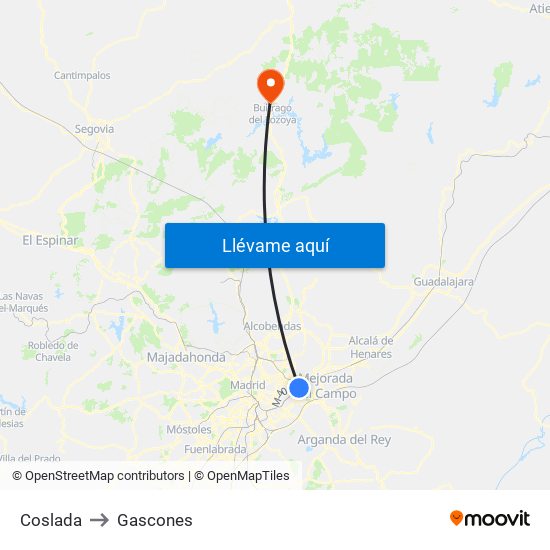 Coslada to Gascones map