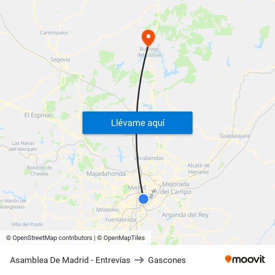 Asamblea De Madrid - Entrevías to Gascones map