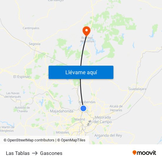 Las Tablas to Gascones map