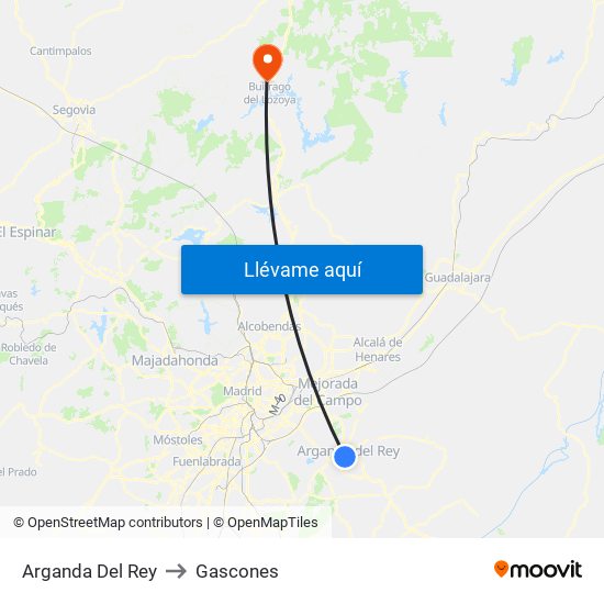 Arganda Del Rey to Gascones map