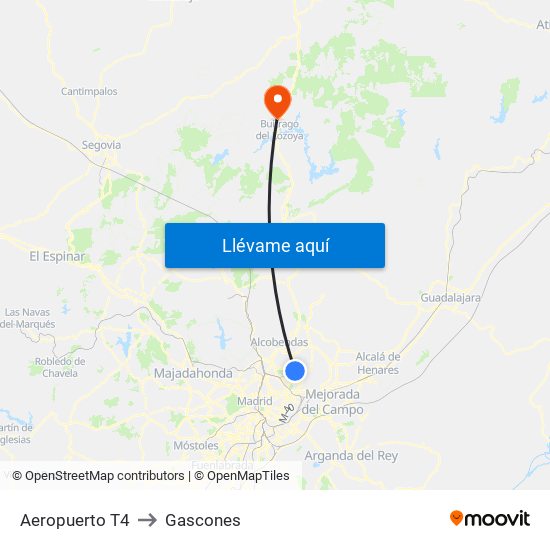 Aeropuerto T4 to Gascones map