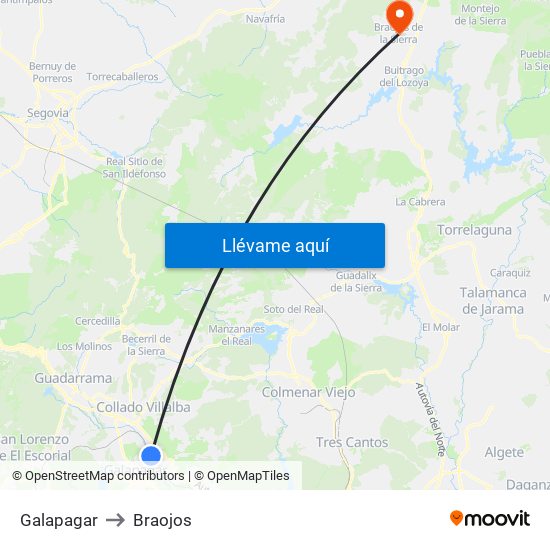 Galapagar to Braojos map