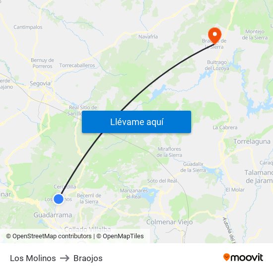 Los Molinos to Braojos map