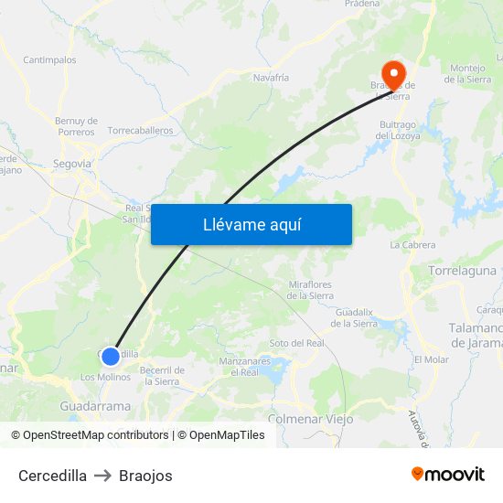Cercedilla to Braojos map