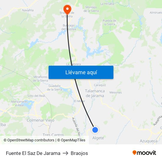 Fuente El Saz De Jarama to Braojos map