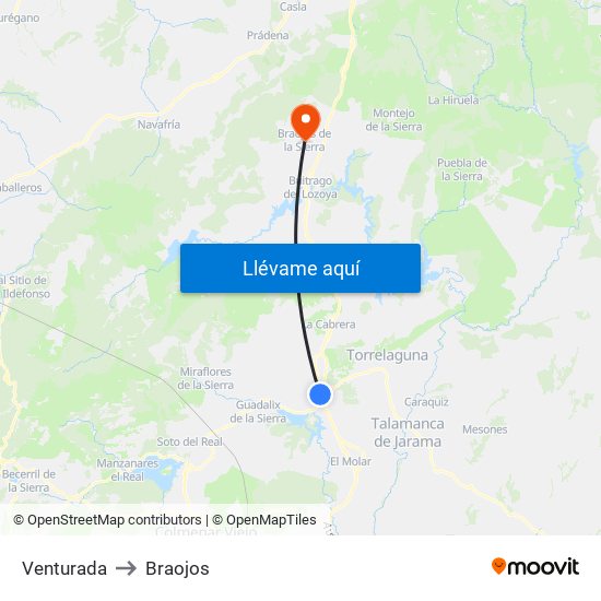 Venturada to Braojos map