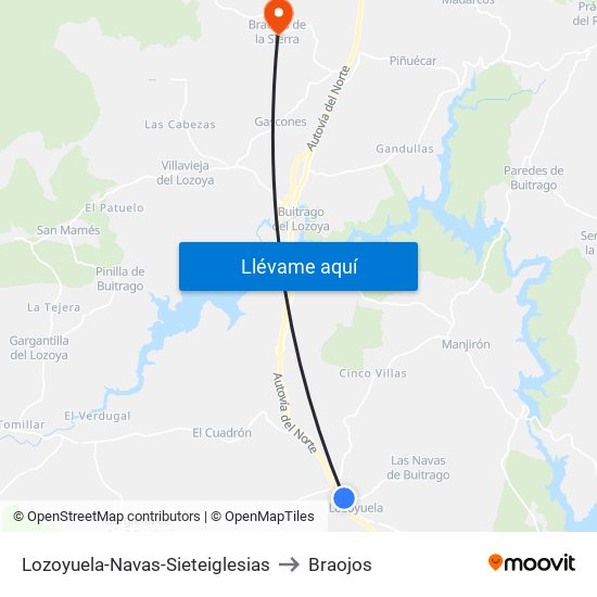 Lozoyuela-Navas-Sieteiglesias to Braojos map
