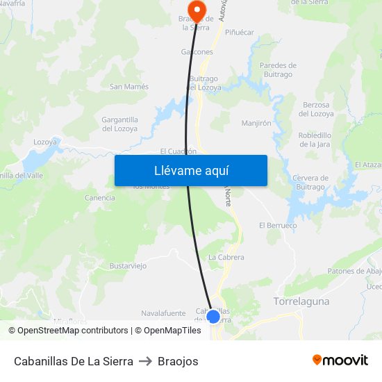 Cabanillas De La Sierra to Braojos map