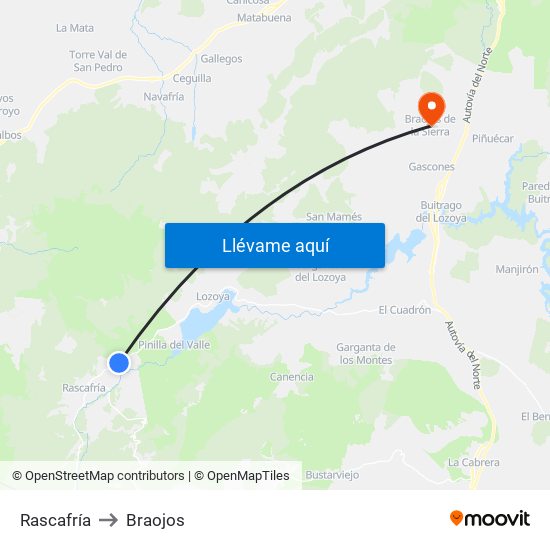 Rascafría to Braojos map
