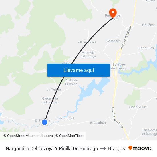 Gargantilla Del Lozoya Y Pinilla De Buitrago to Braojos map