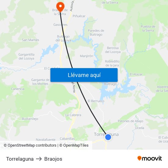 Torrelaguna to Braojos map