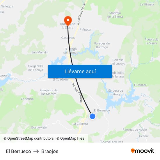El Berrueco to Braojos map