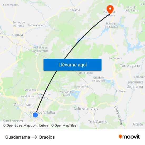 Guadarrama to Braojos map