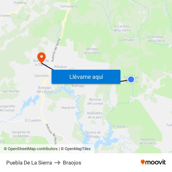 Puebla De La Sierra to Braojos map