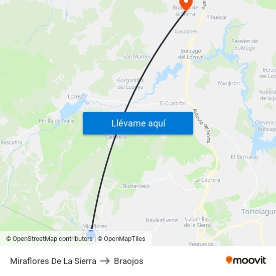 Miraflores De La Sierra to Braojos map