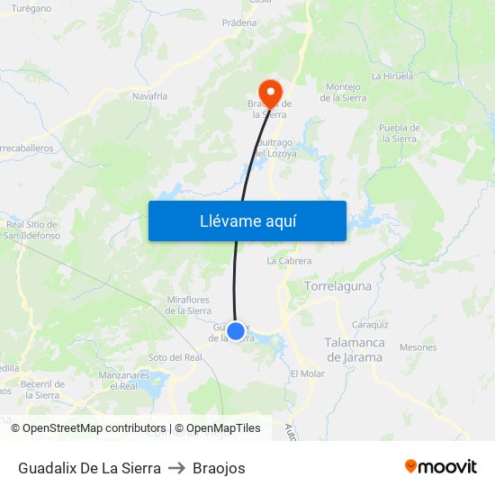 Guadalix De La Sierra to Braojos map