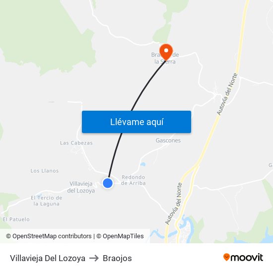 Villavieja Del Lozoya to Braojos map
