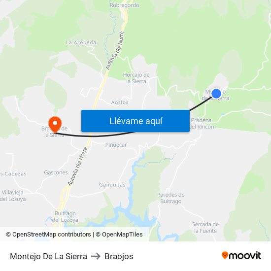 Montejo De La Sierra to Braojos map
