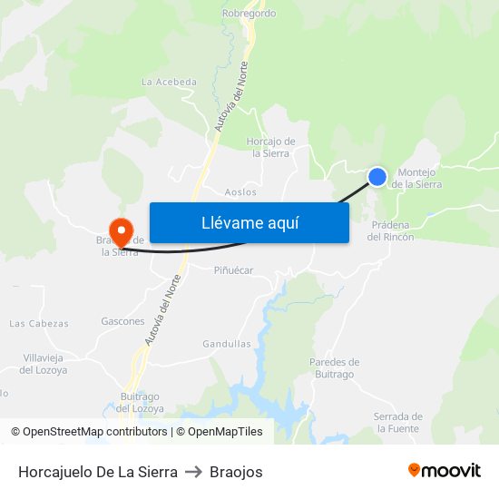 Horcajuelo De La Sierra to Braojos map