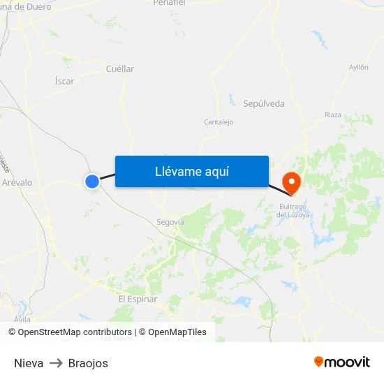 Nieva to Braojos map
